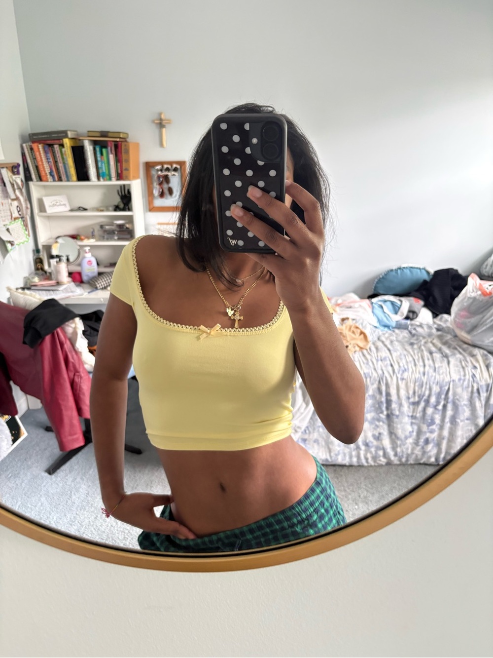 Yellow Scoop Neck Cropped Top - Women's